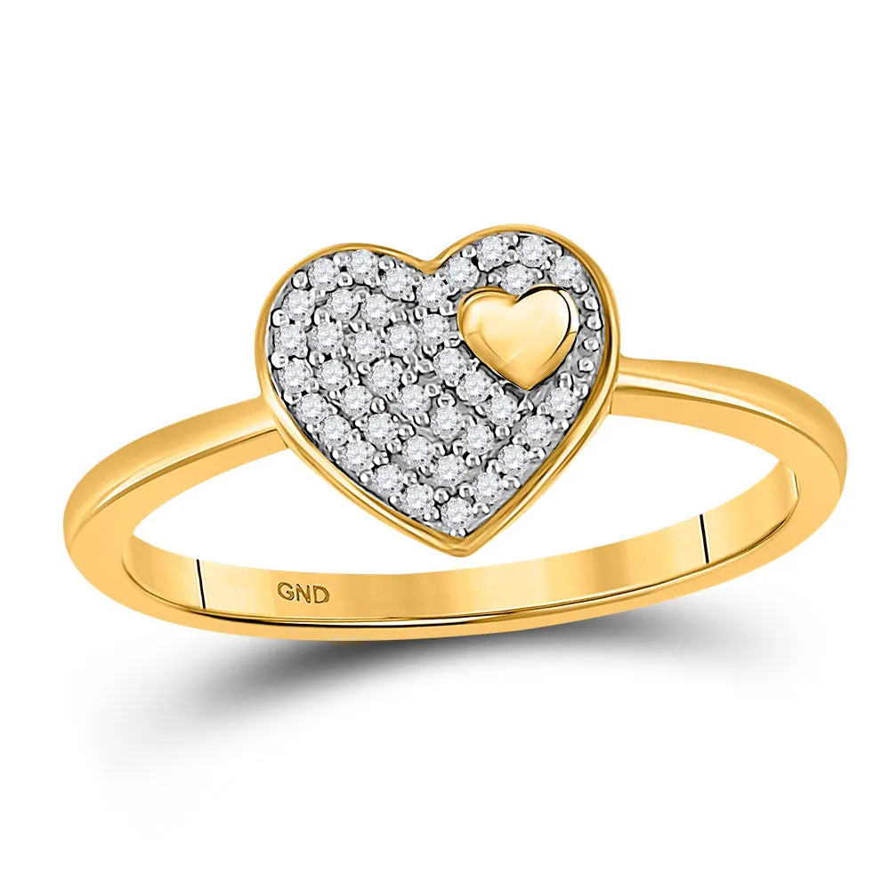 Keene Jewelers 10kt Yellow Gold Womens Round Diamond Heart Ring 1/10 Cttw