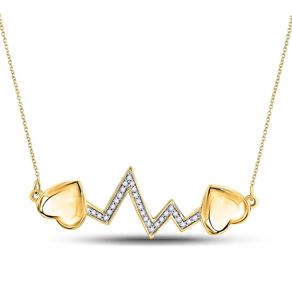 Keene Jewelers 10kt Yellow Gold Womens Round Diamond Heartbeat Necklace 1/10 Cttw