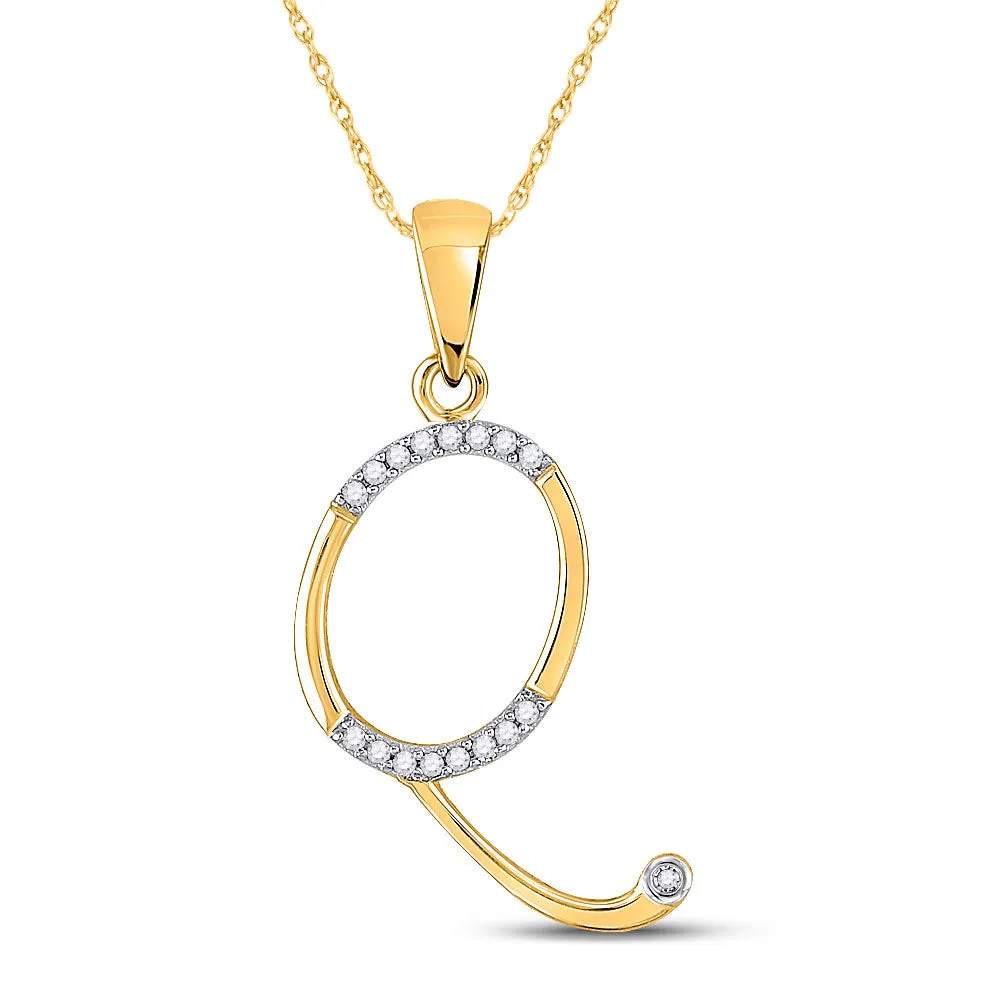 Keene Jewelers 10kt Yellow Gold Womens Round Diamond Initial Q Letter Pendant 1/12 Cttw