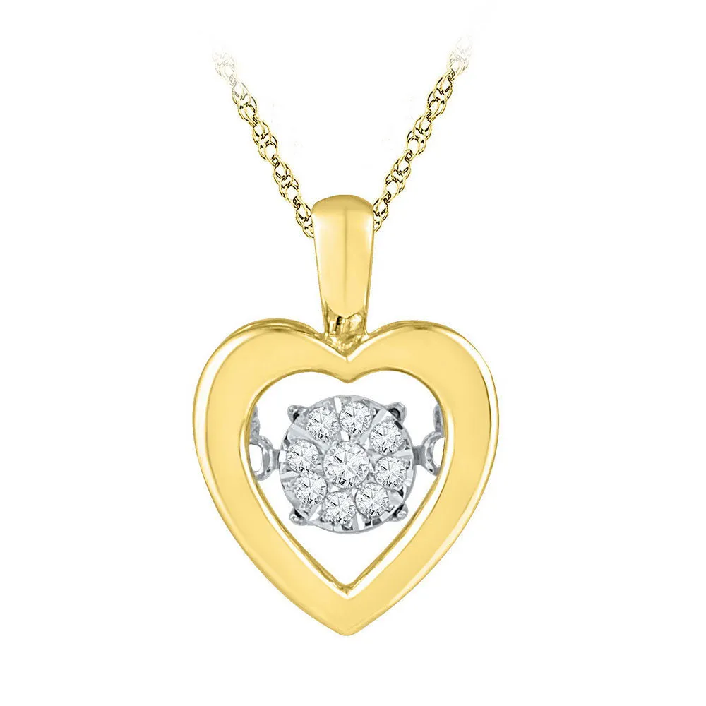 Keene Jewelers 10kt Yellow Gold Womens Round Diamond Moving Twinkle Heart Pendant 1/20 Cttw