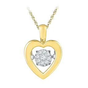 Keene Jewelers 10kt Yellow Gold Womens Round Diamond Moving Twinkle Heart Pendant 1/20 Cttw