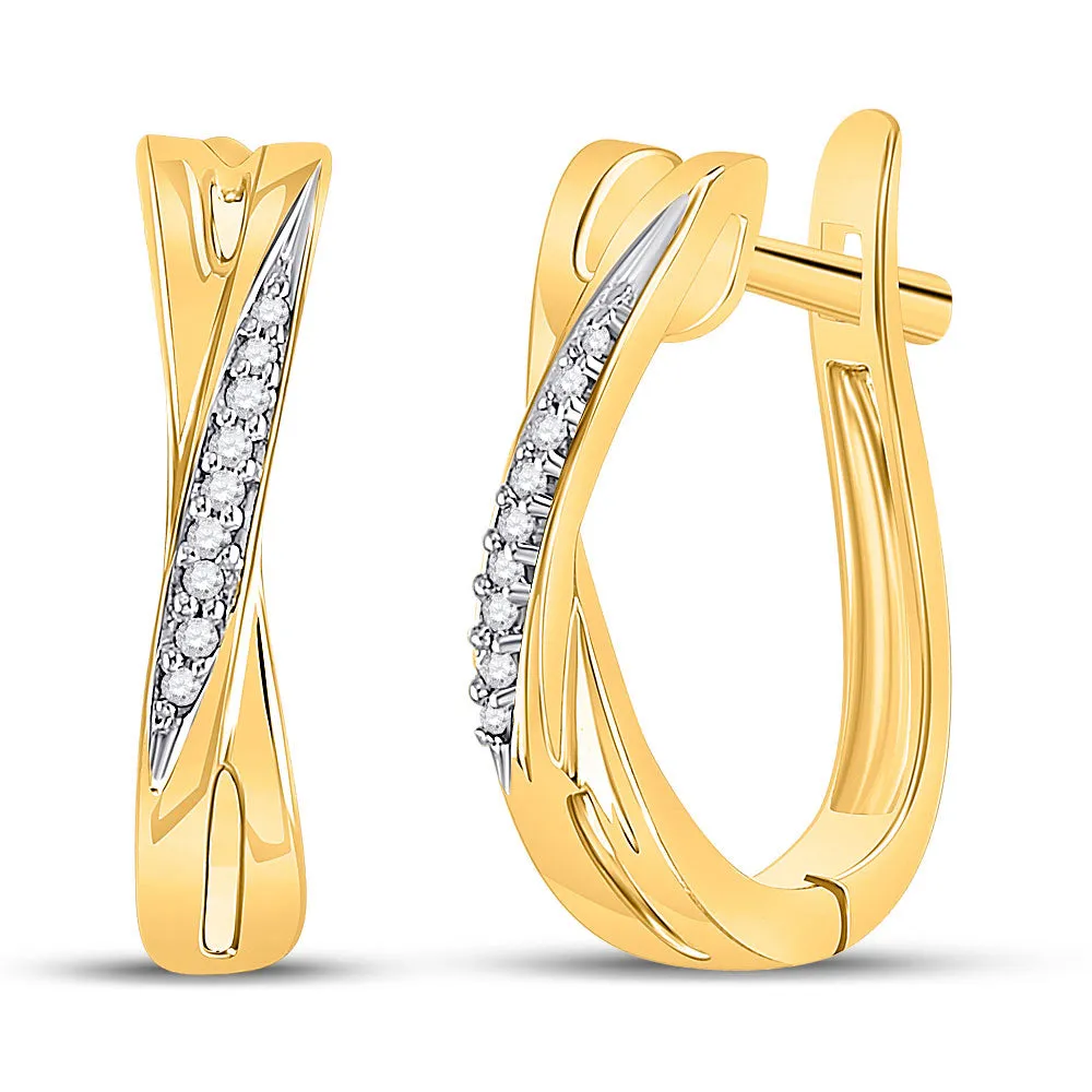 Keene Jewelers 10kt Yellow Gold Womens Round Diamond Slender Crossover Hoop Earrings 1/20 Cttw