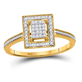 Keene Jewelers 10kt Yellow Gold Womens Round Diamond Square Cluster Ring 1/10 Cttw