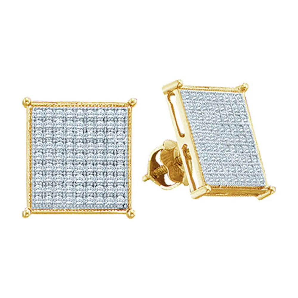 Keene Jewelers 10kt Yellow Gold Womens Round Diamond Square Cluster Stud Earrings 3/8 Cttw