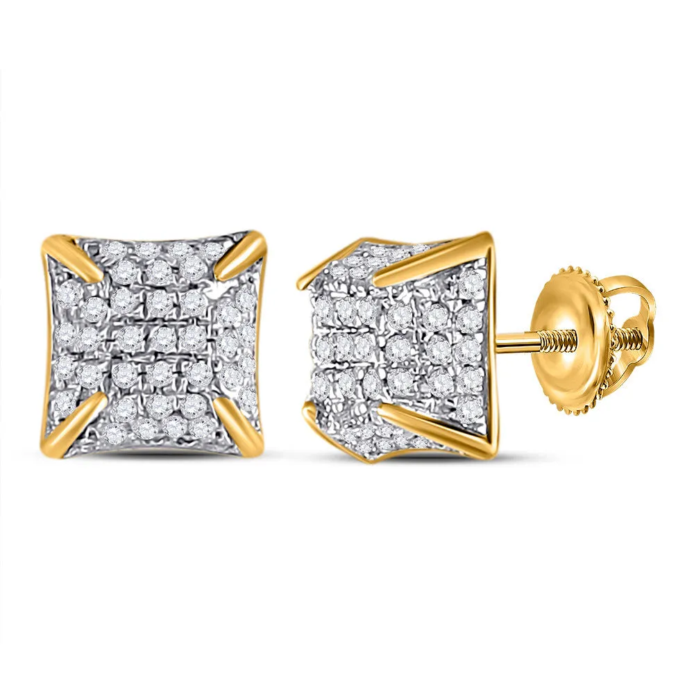 Keene Jewelers 10kt Yellow Gold Womens Round Diamond Square Earrings 1/5 Cttw