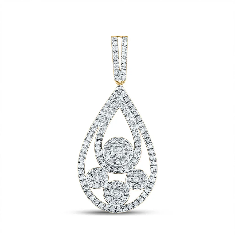 Keene Jewelers 10kt Yellow Gold Womens Round Diamond Teardrop Pendant 5/8 Cttw