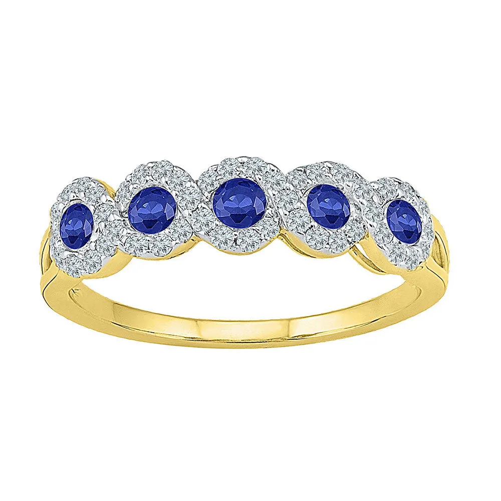 Keene Jewelers 10kt Yellow Gold Womens Round Lab-Created Blue Sapphire Band Ring 1/2 Cttw Size 6