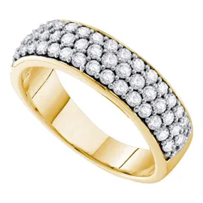 Keene Jewelers 10kt Yellow Gold Womens Round Pave-set Diamond Triple Row Wedding Band 1 Cttw