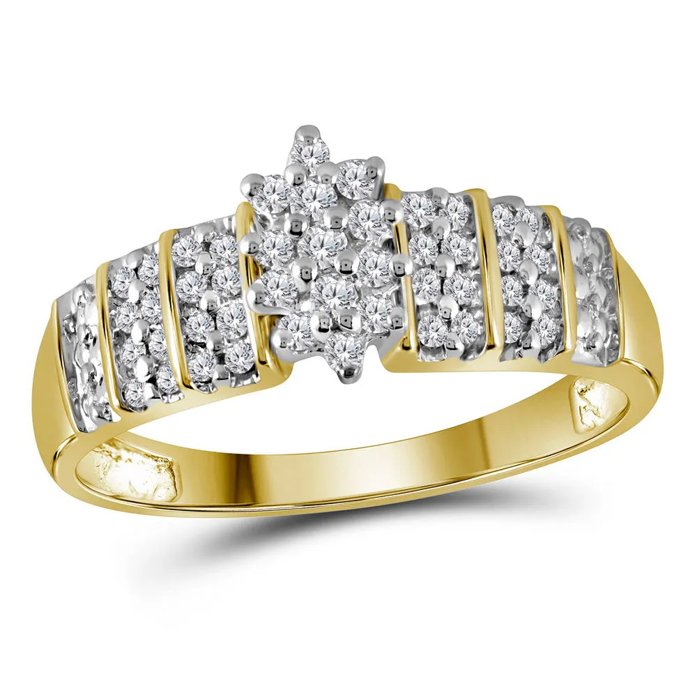 Keene Jewelers 10kt Yellow Gold Womens Round Prong-set Diamond Oval Cluster Ring 1/4 Cttw