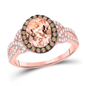 Keene Jewelers 14kt Rose Gold Womens Oval Morganite Diamond Solitaire Ring 5/8 Cttw