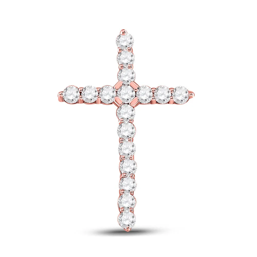 Keene Jewelers 14kt Rose Gold Womens Round Diamond Cross Pendant 1/2 Cttw