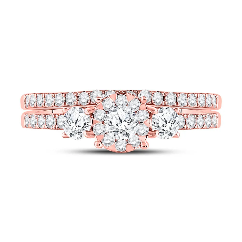 Keene Jewelers 14kt Rose Gold Womens Round Diamond Solitaire Bridal Wedding Ring Band Set 7/8 Cttw