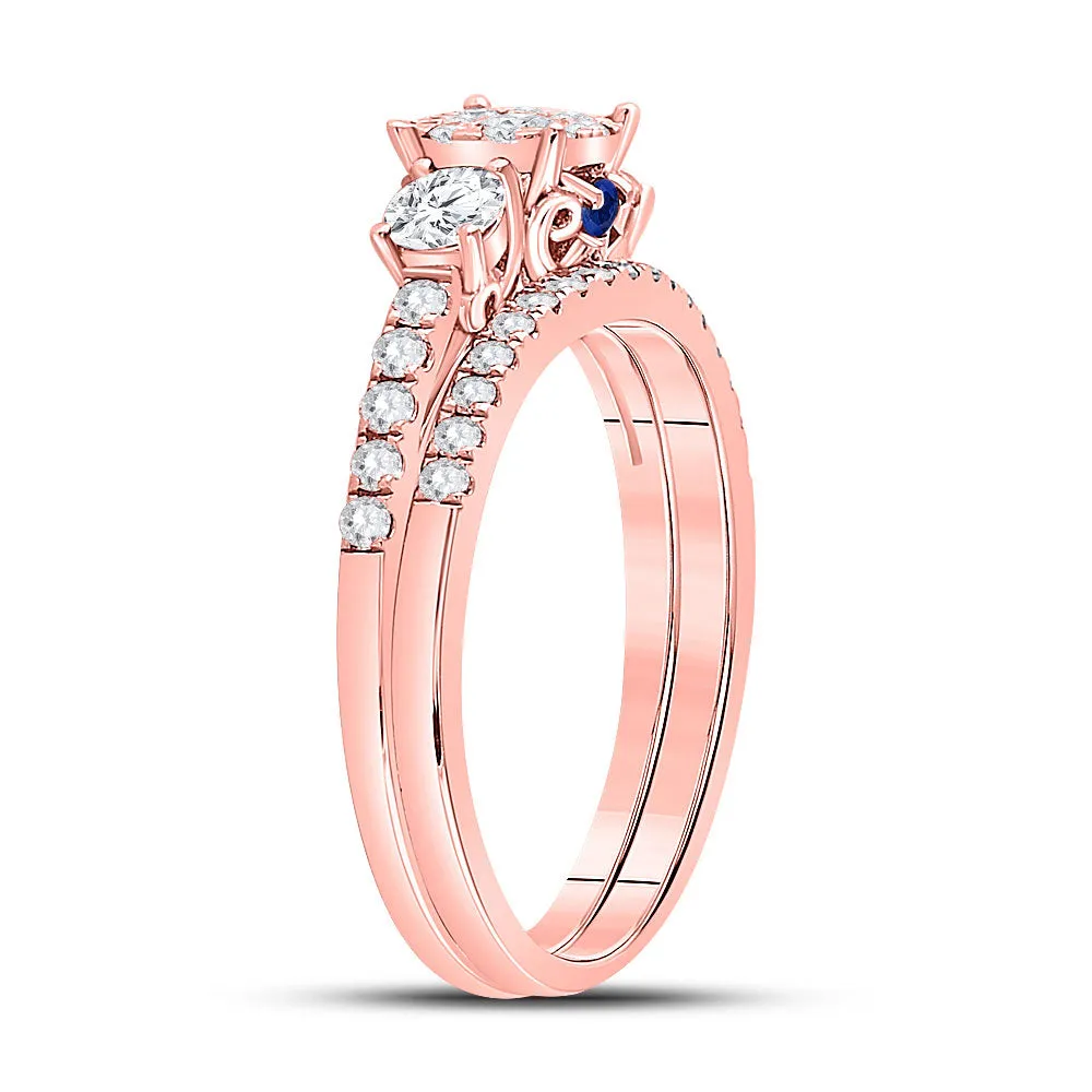 Keene Jewelers 14kt Rose Gold Womens Round Diamond Solitaire Bridal Wedding Ring Band Set 7/8 Cttw