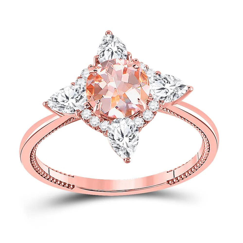 Keene Jewelers 14kt Rose Gold Womens Round Morganite Halo Bridal Wedding Engagement Ring 1-3/4 Cttw