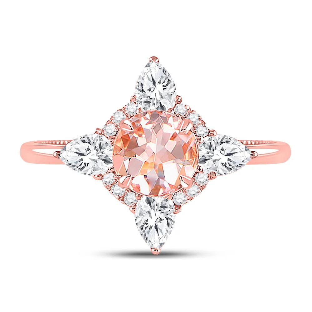 Keene Jewelers 14kt Rose Gold Womens Round Morganite Halo Bridal Wedding Engagement Ring 1-3/4 Cttw