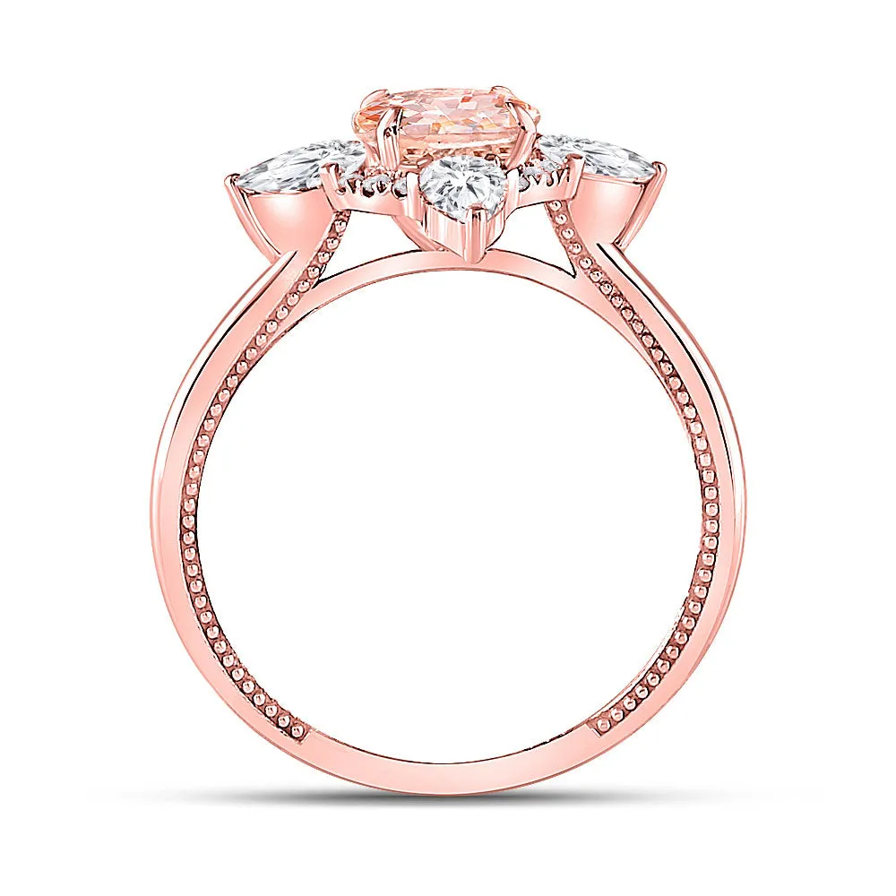 Keene Jewelers 14kt Rose Gold Womens Round Morganite Halo Bridal Wedding Engagement Ring 1-3/4 Cttw