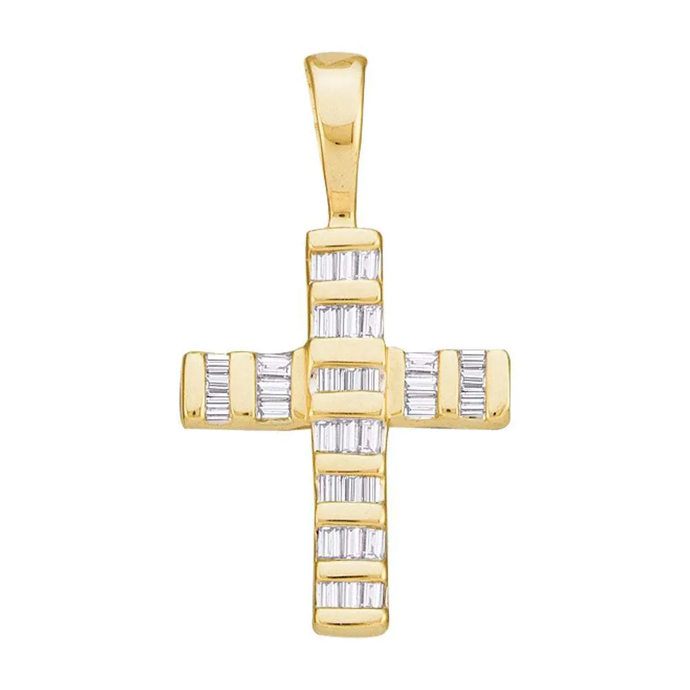 Keene Jewelers 14kt Yellow Gold Womens Baguette Diamond Cross Pendant 1/4 Cttw