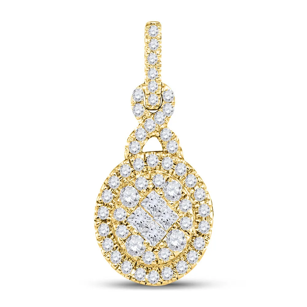 Keene Jewelers 14kt Yellow Gold Womens Princess Diamond Fashion Cluster Pendant 1/2 Cttw