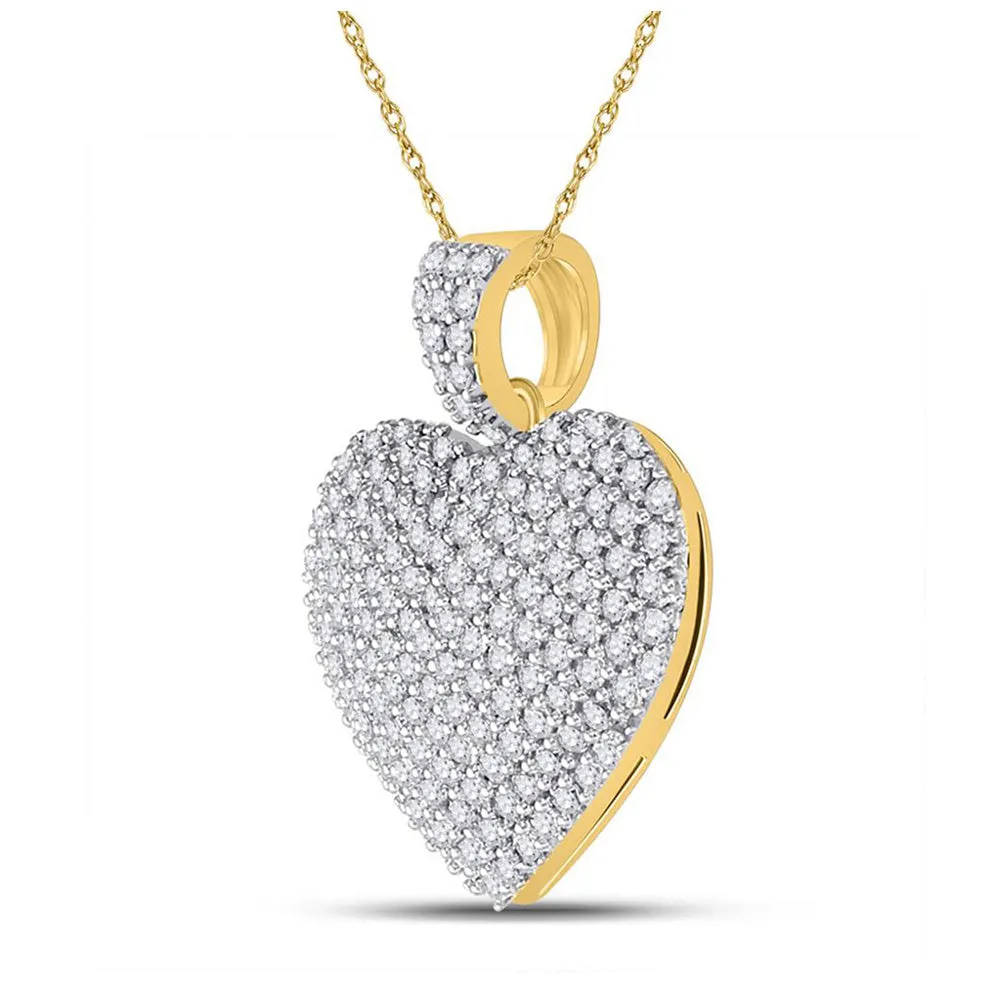 Keene Jewelers 14kt Yellow Gold Womens Round Diamond Charmed Heart Pendant 1 Cttw