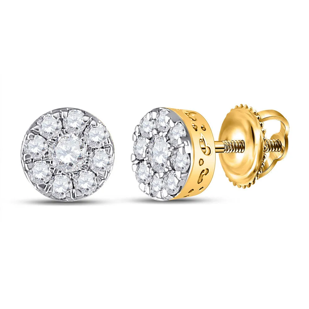 Keene Jewelers 14kt Yellow Gold Womens Round Diamond Cluster Earrings 1/2 Cttw