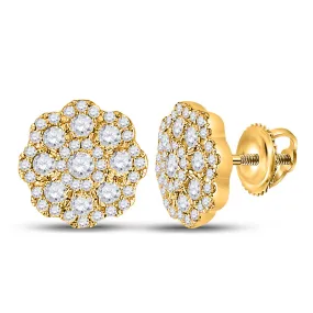 Keene Jewelers 14kt Yellow Gold Womens Round Diamond Cluster Earrings 3/4 Cttw