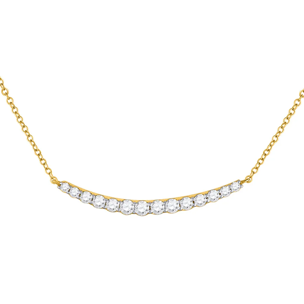 Keene Jewelers 14kt Yellow Gold Womens Round Diamond Curved Bar Necklace 3/4 Cttw