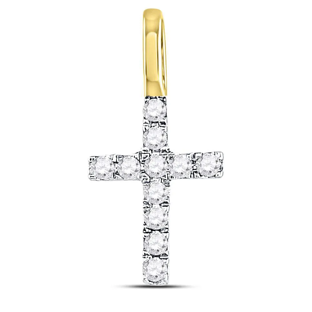 Keene Jewelers 14kt Yellow Gold Womens Round Diamond Dainty Cross Pendant 1/10 Cttw