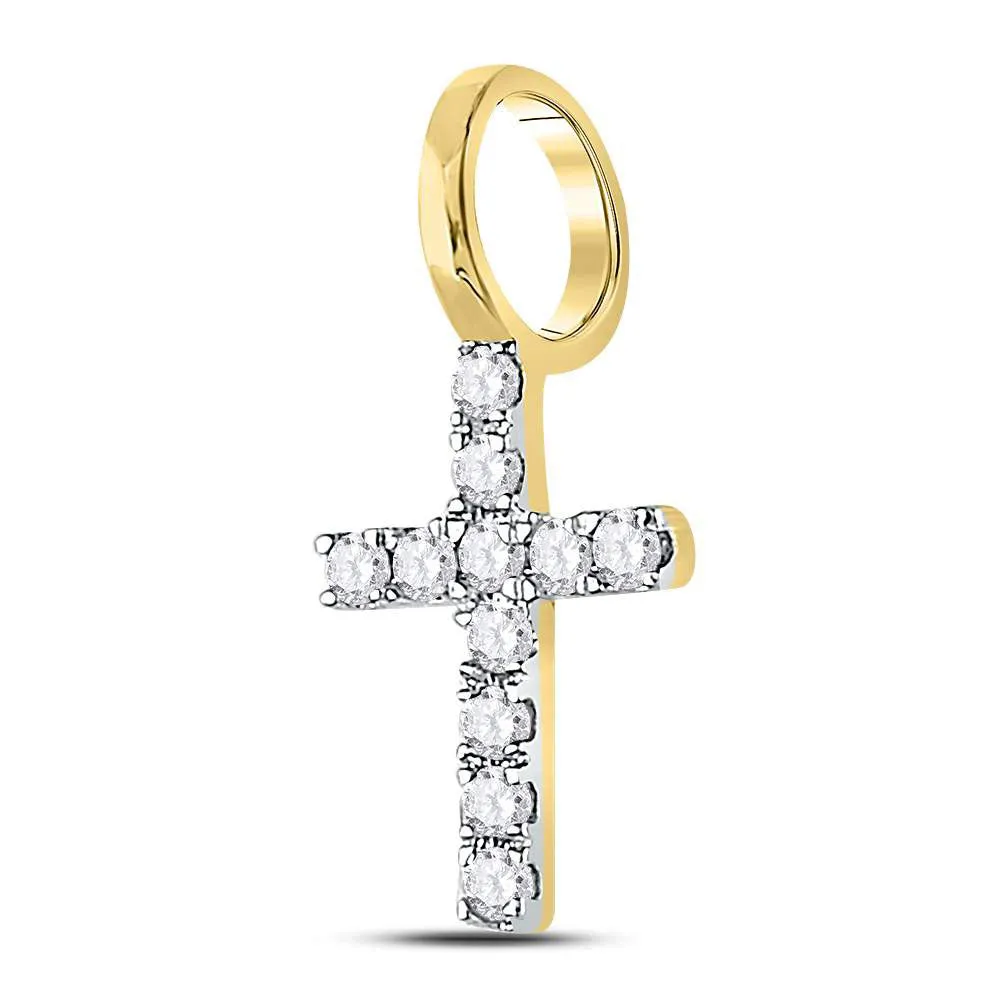 Keene Jewelers 14kt Yellow Gold Womens Round Diamond Dainty Cross Pendant 1/10 Cttw