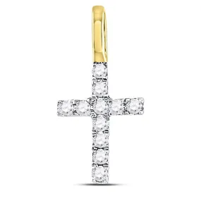 Keene Jewelers 14kt Yellow Gold Womens Round Diamond Dainty Cross Pendant 1/10 Cttw