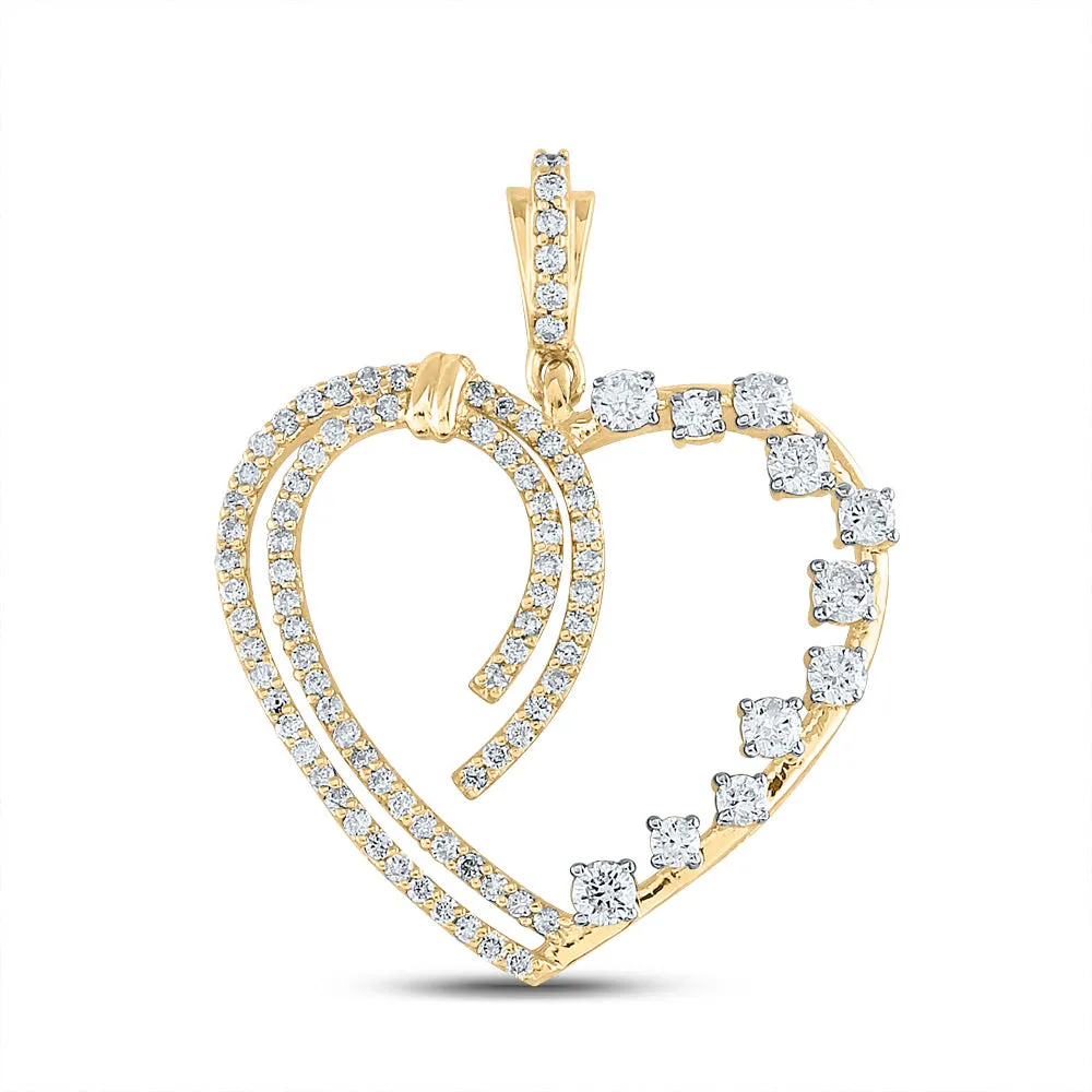 Keene Jewelers 14kt Yellow Gold Womens Round Diamond Heart Pendant 5/8 Cttw