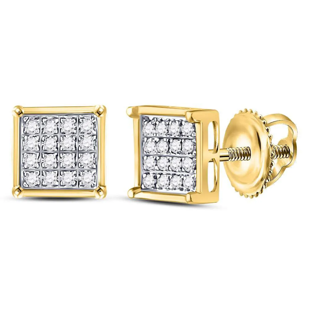 Keene Jewelers 14kt Yellow Gold Womens Round Diamond Square Earrings 1/10 Cttw