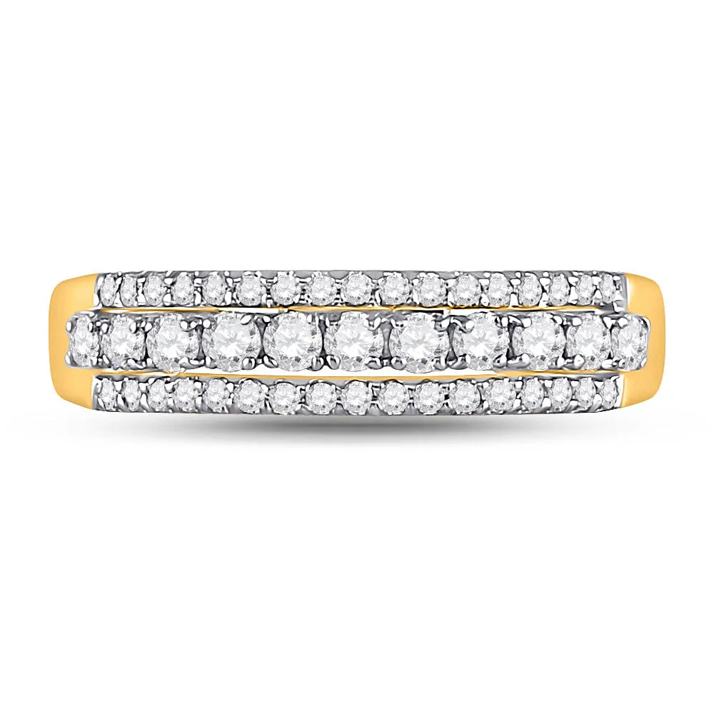 Keene Jewelers 14kt Yellow Gold Womens Round Diamond Triple Row Band Ring 1/2 Cttw