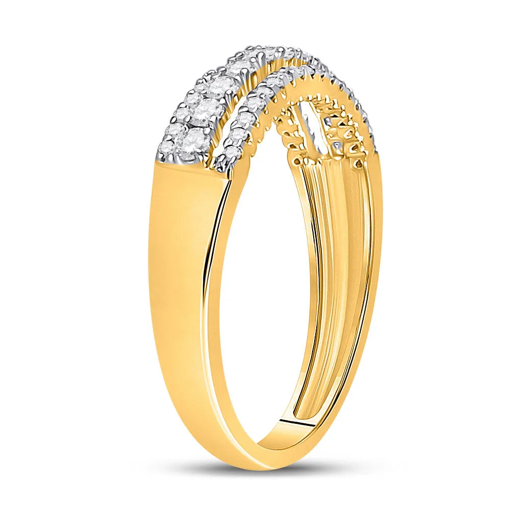 Keene Jewelers 14kt Yellow Gold Womens Round Diamond Triple Row Band Ring 1/2 Cttw