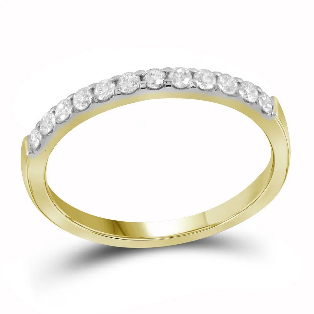 Keene Jewelers 14kt Yellow Gold Womens Round Pave-set Diamond Single Row Wedding Band 1/4 Cttw