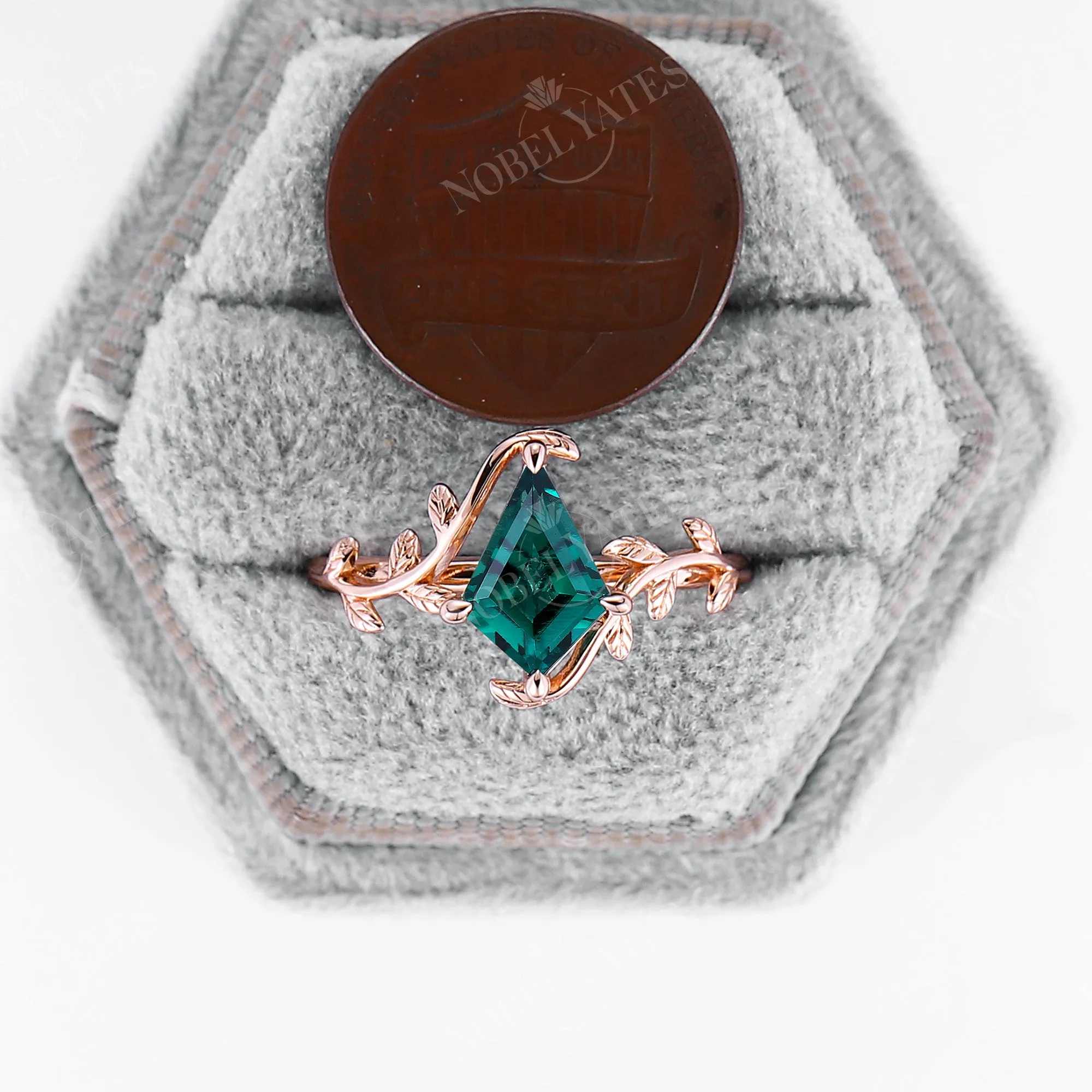 Kite Cut Emerald Nature inspired Engagement Ring Yellow Gold