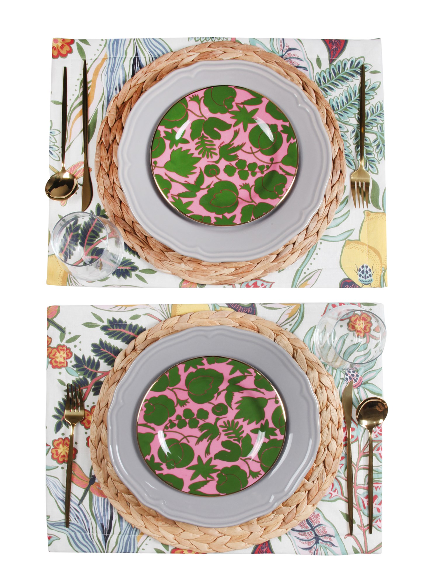 LA DOUBLEJ    SET OF TWO BOTANICAL PRINT LINEN PLACEMATS