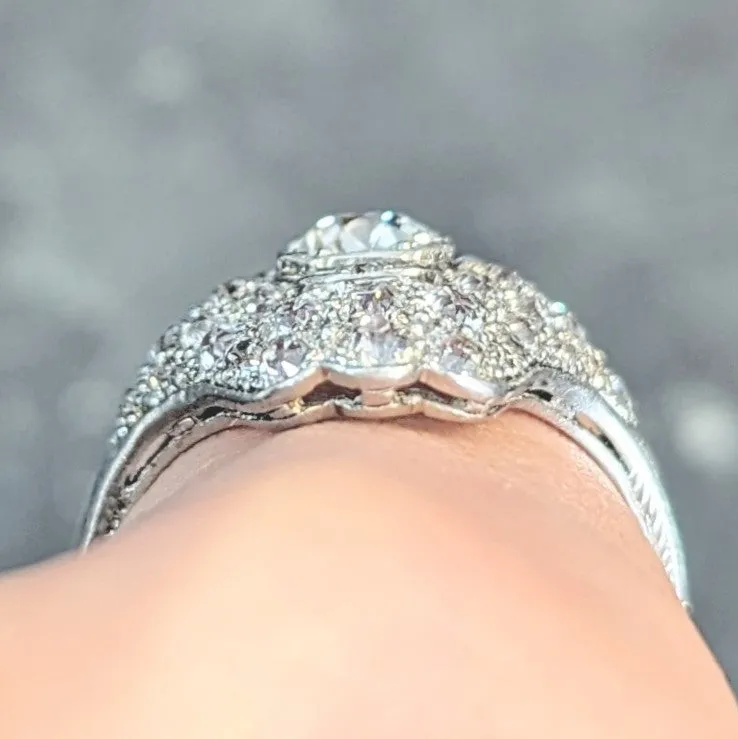 Late Edwardian 1.91 CTW Diamond Platinum Scroll Antique Dinner Ring