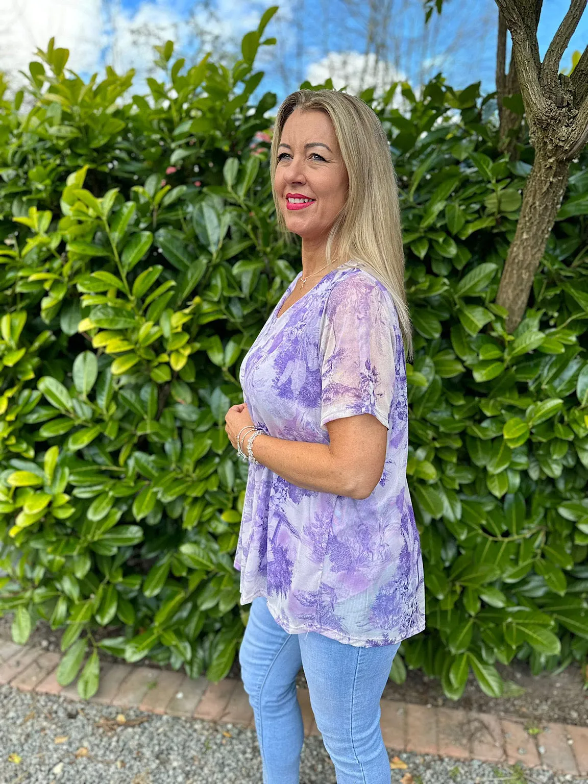 Lilac Nature Print Layered Top Frances