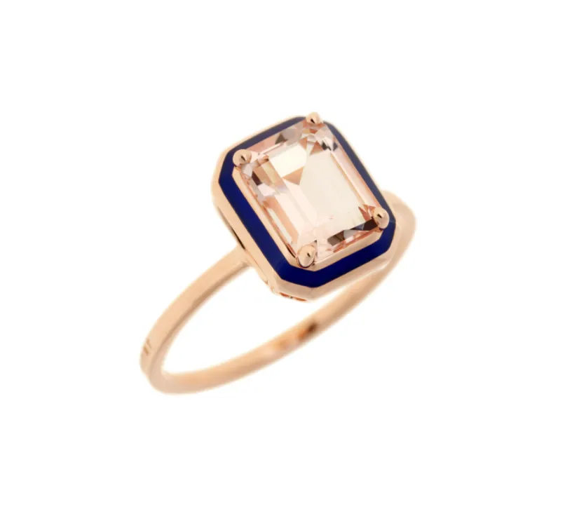 Navy Enamel & Morganite Ring