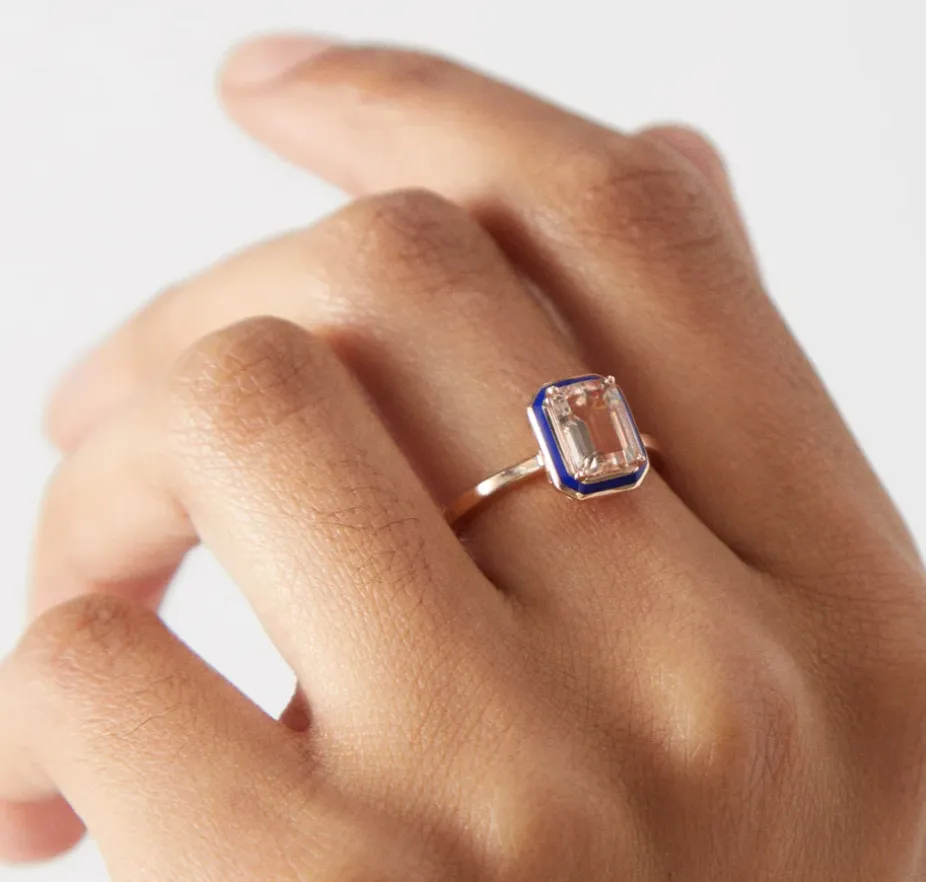 Navy Enamel & Morganite Ring