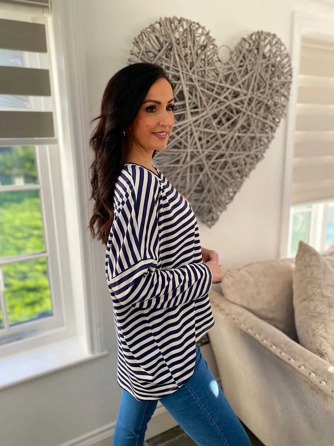 Navy Textured Heart Striped Top Danni