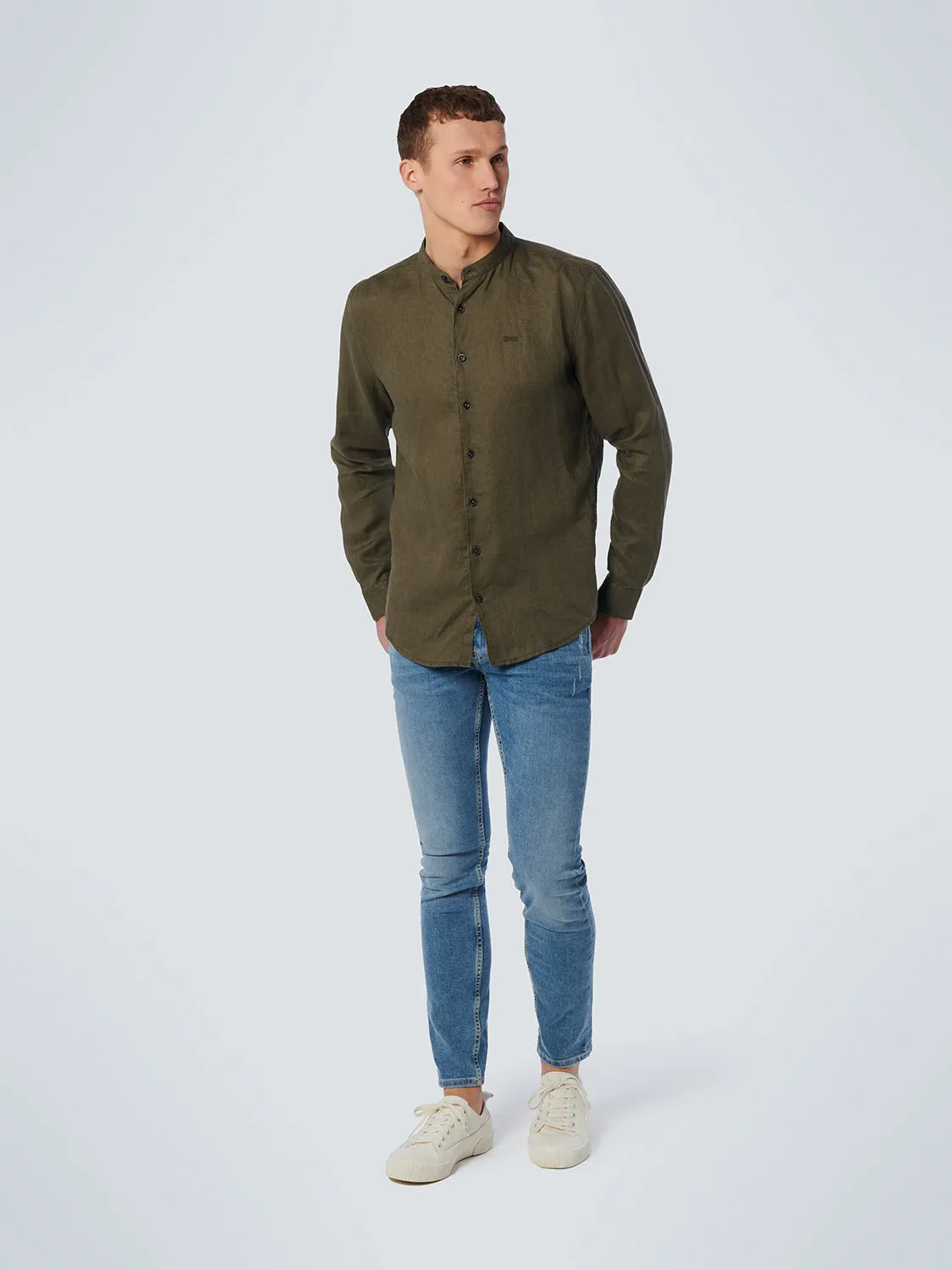 No Excess - Grandad Linen Shirt - White or Army Green