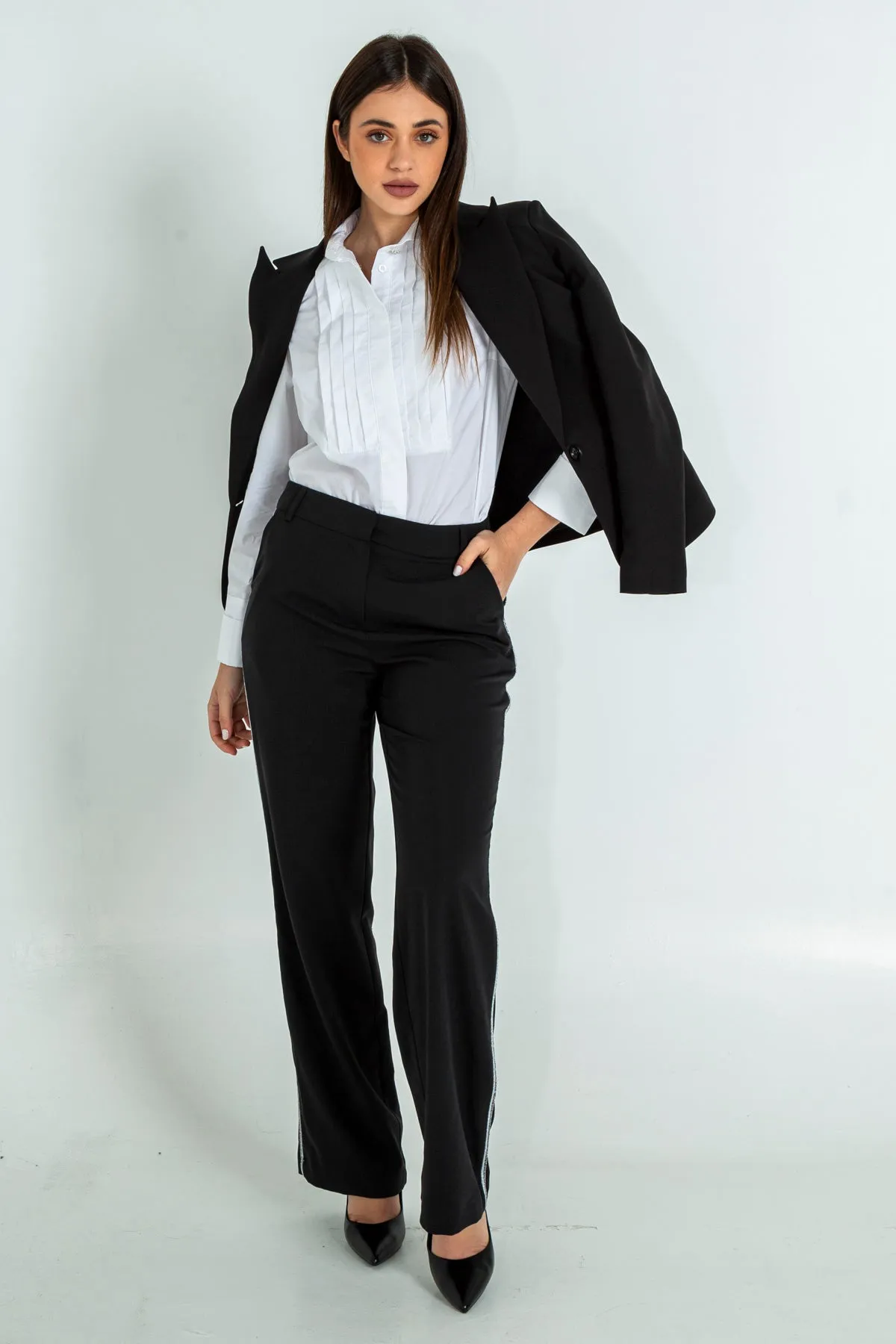 Pantaloni con banda lurex laterale