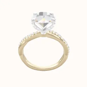 Pave Rope Engagement Ring With Pave Petal Four Prong Head