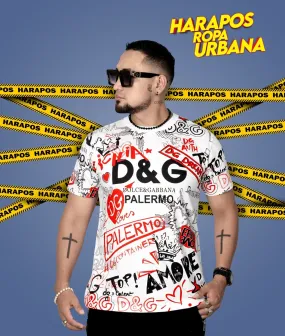 Polera dolce and gabbana blanca letras rojas