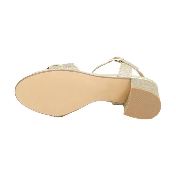 Queen Helena ZM 9460 Scarpe Donna Sandali Tacco Medio Con Cinturino Gold