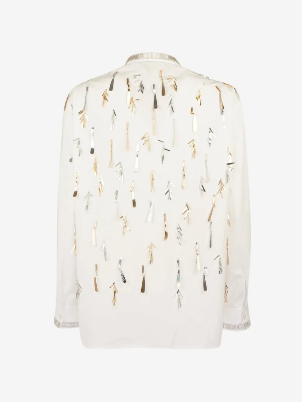 Simona corsellini - Camicia in cotone con piume applicate e collo con baguette