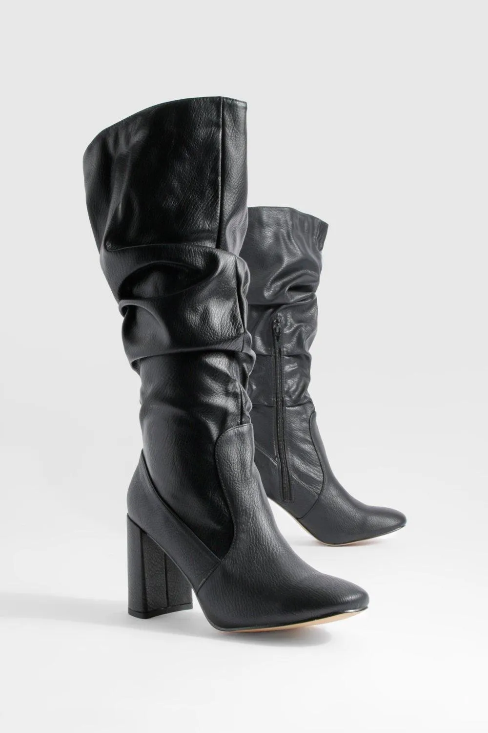 Slouchy Knee High Block Heel Boots