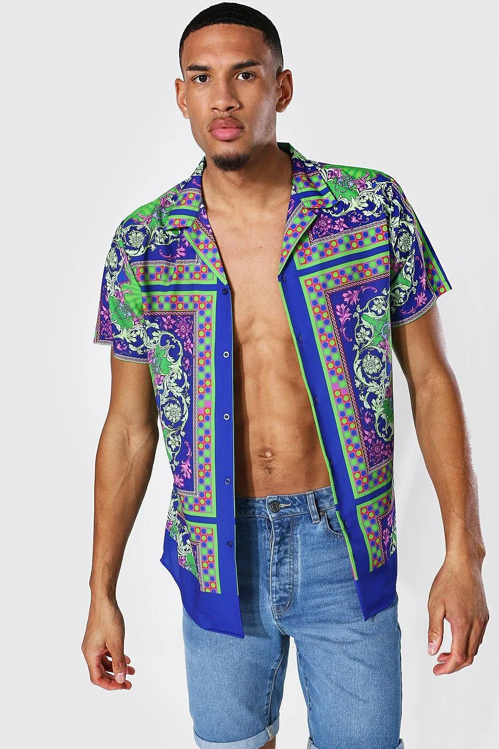 Tall Short Sleeve Baroque Print Shirt | boohooMAN UK