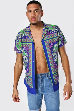 Tall Short Sleeve Baroque Print Shirt | boohooMAN UK